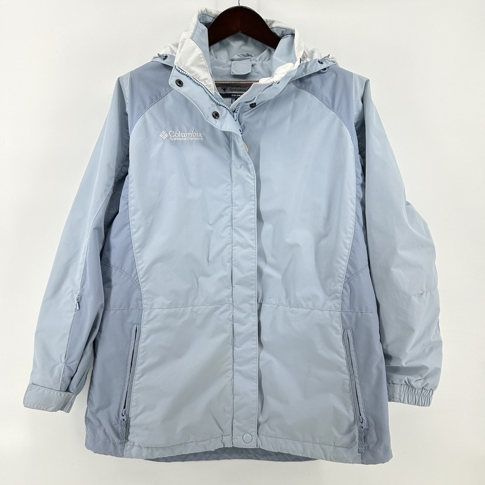 Columbia Interchange Jacket Womens L Vintage 2004 Blue Hooded Shell Y2K Rain